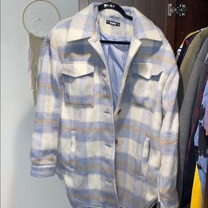 Blue plaid over sized pea coat jacket